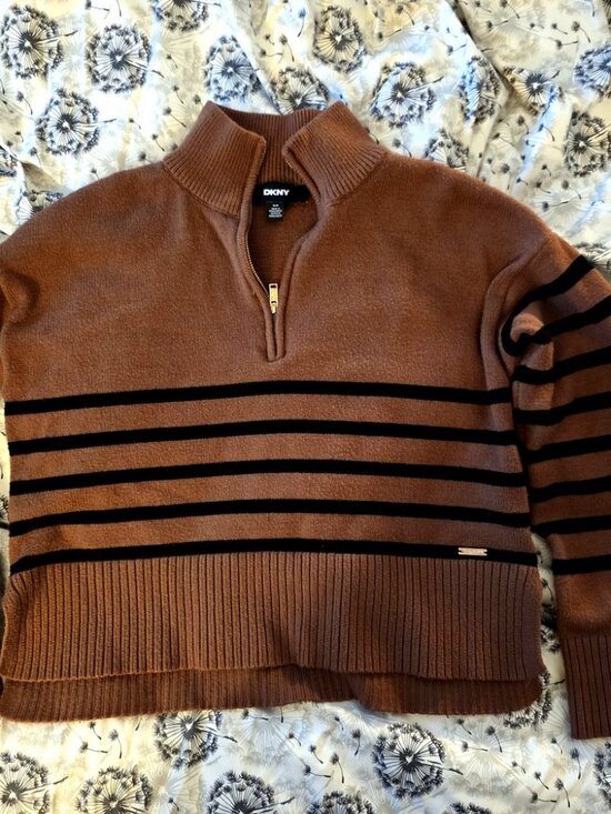 Dkny Sweaters - DKNY Brown and Black Striped Turtleneck Sweater, Cozy Knit